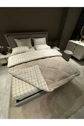 Double Welsoft Puffy Sleeping Set (WITH ELASTIC SHEET) Cream Square - VIOLACASA (1)