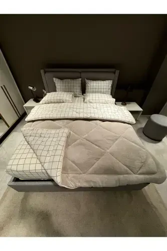 Double Welsoft Puffy Sleeping Set (WITH ELASTIC SHEET) Cream Square - 8