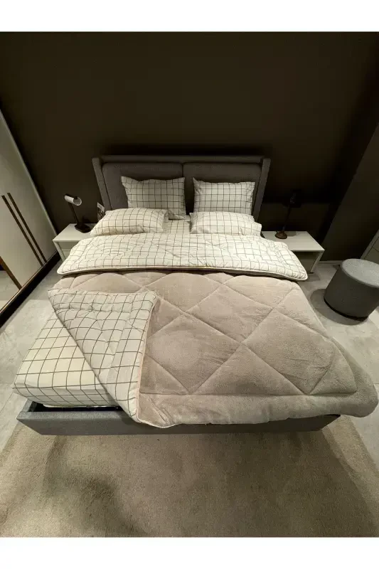 Double Welsoft Puffy Sleeping Set (WITH ELASTIC SHEET) Cream Square - 8