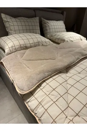 Double Welsoft Puffy Sleeping Set (WITH ELASTIC SHEET) Cream Square - 6