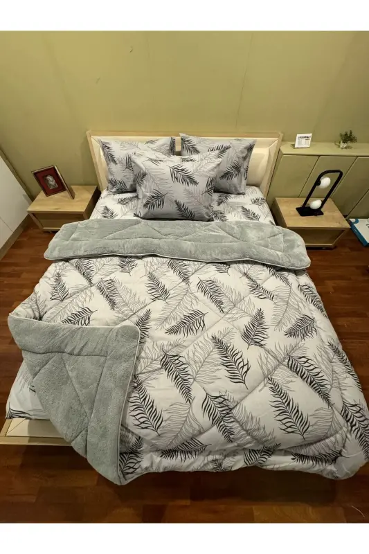 Double Welsoft Puffy Sleeping Set (WITH ELASTIC SHEET) Grey Feather - 7