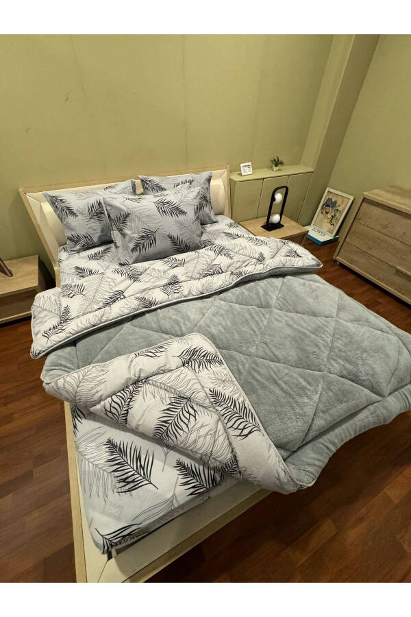 Double Welsoft Puffy Sleeping Set (WITH ELASTIC SHEET) Grey Feather - 1