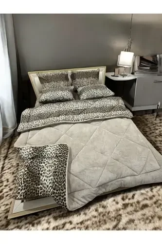 Double Welsoft Puffy Sleeping Set (With Fitted Sheet) Leopard - VIOLACASA (1)