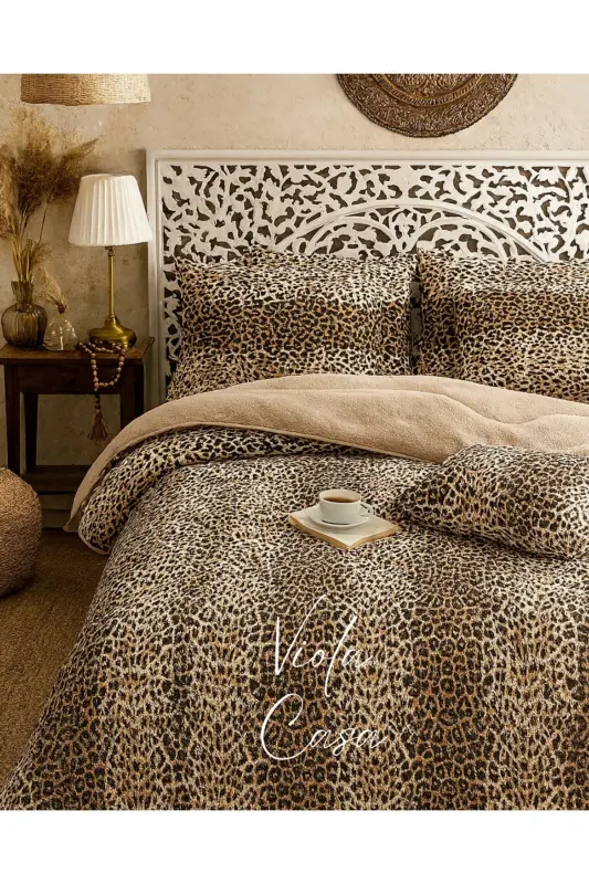 Double Welsoft Puffy Sleeping Set (With Fitted Sheet) Leopard - VIOLACASA