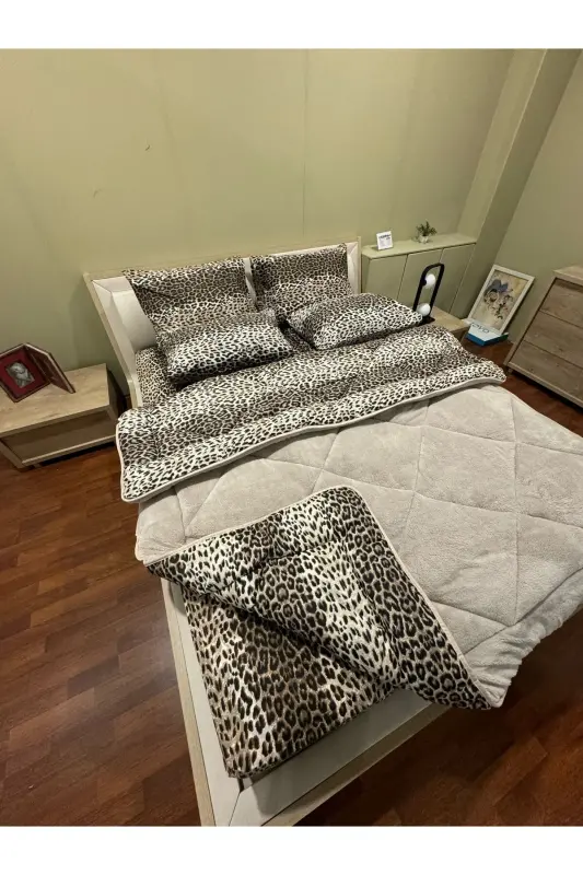 Double Welsoft Puffy Sleeping Set (With Fitted Sheet) Leopard - 4