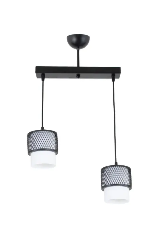 Double White Glass Cage Model Modern Pendant Chandelier - BLACK_1 - 1