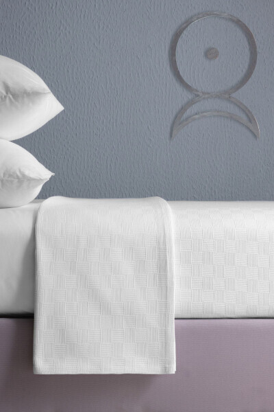 Double White Patterned 100% Cotton Hotel Pike - 200x230 Cm - Soft and Comfortable - CEMETEKS FİRUZE