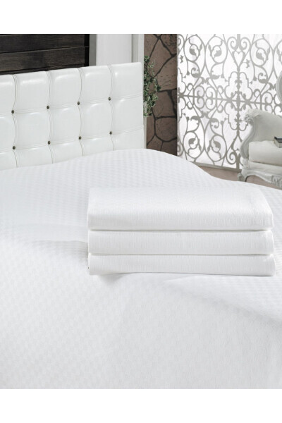 Double White Patterned 100% Cotton Hotel Pike - 200x230 Cm - Soft and Comfortable - CEMETEKS FİRUZE (1)