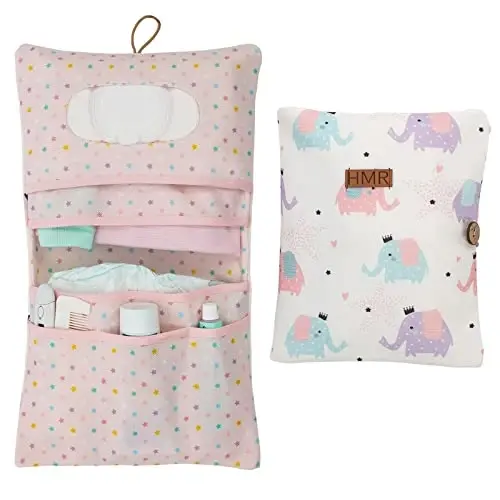 DOUGHBaby Diaper Bag Organizer – Travel-Friendly, Compact & Foldable | Stroller Pouch for Newborn Essentials – Must-Have for Boys & Girls (Elephant) - 1