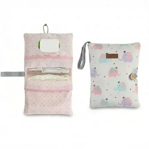 DOUGHBaby Diaper Bag Organizer – Travel-Friendly, Compact & Foldable | Stroller Pouch for Newborn Essentials – Must-Have for Boys & Girls (Elephant) 