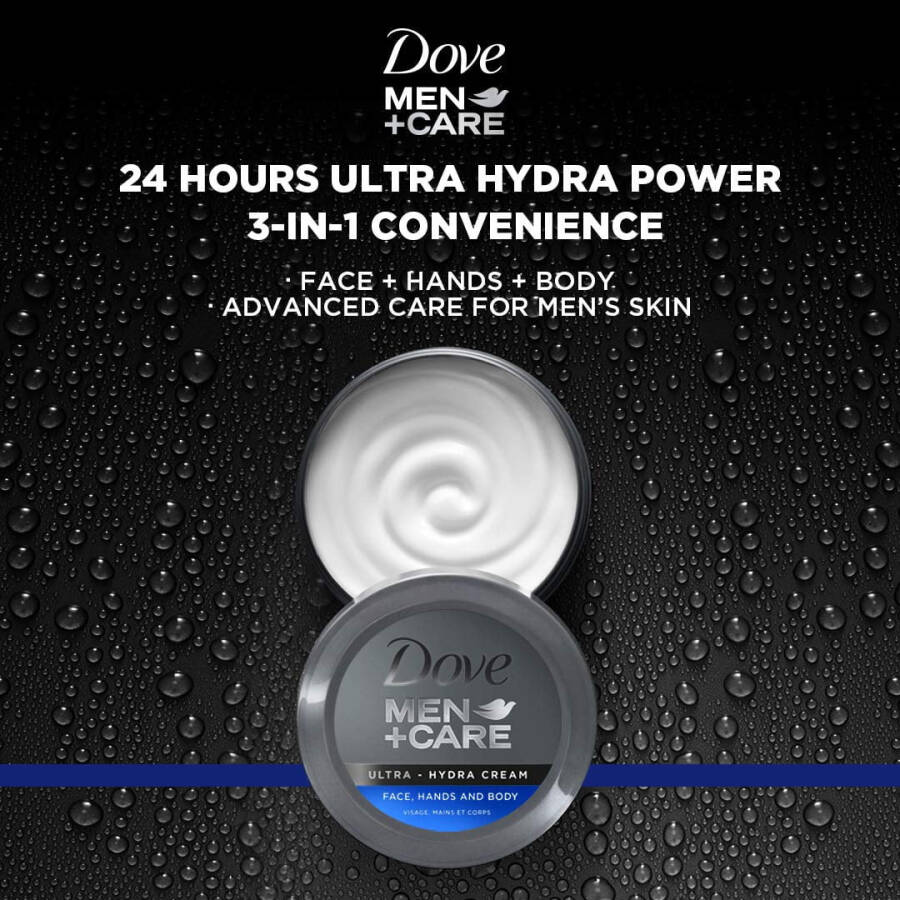 Dove Men+Care Ultra Hydra Cream, Tüm Cilt Tipleri İçin Yüz, El ve Vücut Nemlendirici, Kuru Ciltler İçin, 5.07 oz - 9