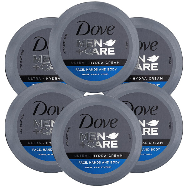 Dove Men+Care Ultra Hydra Cream, Yüz, El ve Vücut Bakımı, Tüm Cilt Tipleri, 6 Adet 2,53 Oz. - 1