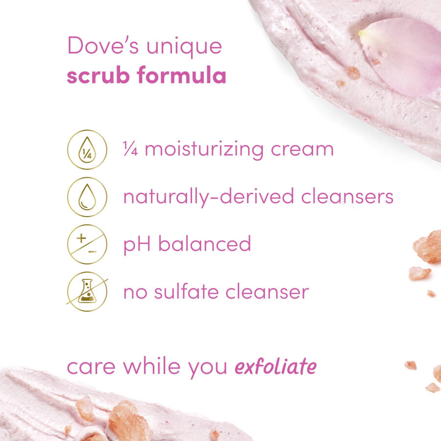 Dove Moisturizing Women's Body Scrub, для заметно шелковистой и нежной, напитанной кожи, Гималайская соль и Розовое масло, 10,5 унций - 6