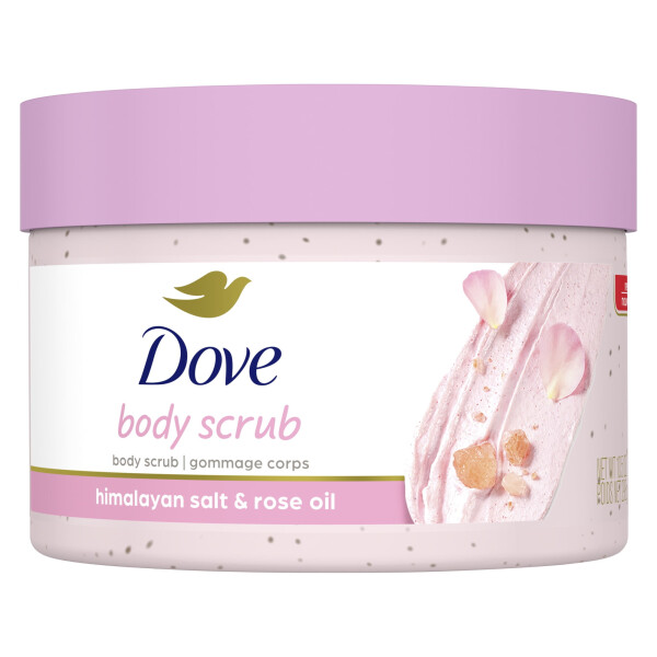 Dove Moisturizing Women's Body Scrub ko'rinadigan ipakdek yumshoq, parvarish qilingan teri uchun, Himolay tuzi va Atirgul moyi, 10,5 untsiya - 1