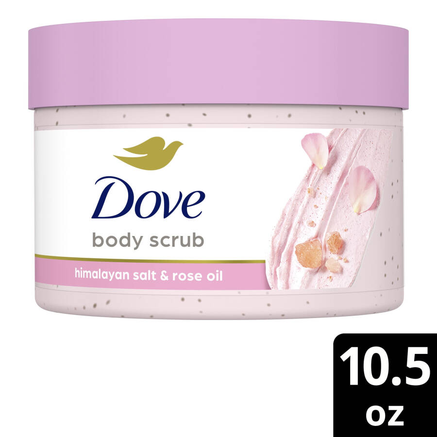 Dove Moisturizing Women's Body Scrub ko'rinadigan ipakdek yumshoq, parvarish qilingan teri uchun, Himolay tuzi va Atirgul moyi, 10,5 untsiya - 2