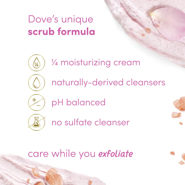 Dove Moisturizing Women's Body Scrub ko'rinadigan ipakdek yumshoq, parvarish qilingan teri uchun, Himolay tuzi va Atirgul moyi, 10,5 untsiya - 6