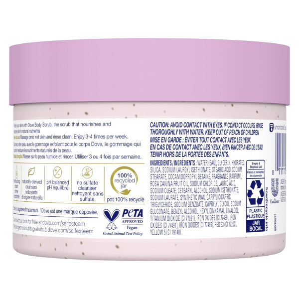 Dove Moisturizing Women's Body Scrub ko'rinadigan ipakdek yumshoq, parvarish qilingan teri uchun, Himolay tuzi va Atirgul moyi, 10,5 untsiya - 8