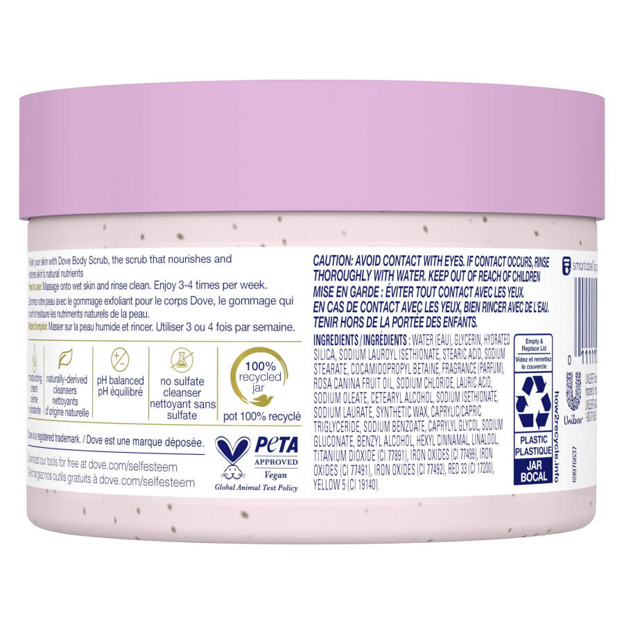 Dove Moisturizing Women's Body Scrub ko'rinadigan ipakdek yumshoq, parvarish qilingan teri uchun, Himolay tuzi va Atirgul moyi, 10,5 untsiya - 8