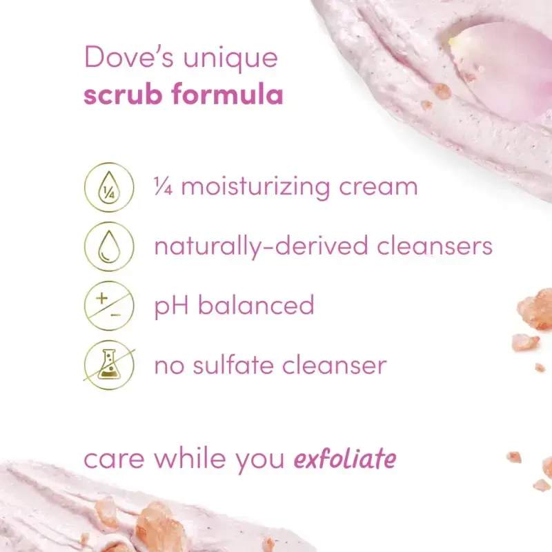 Dove Moisturizing Women's Body Scrub for Visibly Silky-Smooth, Nourished Skin, Himalayan Salt & Rose Oil, 10.5 oz- - 6