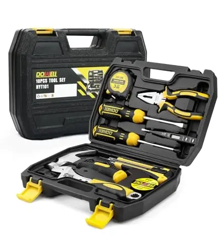 DOWELL 10 Piece Small Tool Kit,Mini Portable Tool Set,Home Repair Hand Tool Kit with Plastic Tool box Storage Case - DOWELL