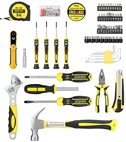 DOWELL Tool Set, Auto Repair Household Tool Kit with Socket, Wrench, Screwdriver, Bits Set and Plastic Toolbox Storage Case, HYT128 (128 Pieces) - DOWELL (1)