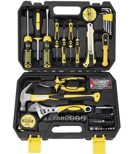 DOWELL Tool Set, Auto Repair Household Tool Kit with Socket, Wrench, Screwdriver, Bits Set and Plastic Toolbox Storage Case, HYT128 (128 Pieces) - DOWELL