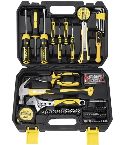DOWELL Tool Set, Auto Repair Household Tool Kit with Socket, Wrench, Screwdriver, Bits Set and Plastic Toolbox Storage Case, HYT128 (128 Pieces) 