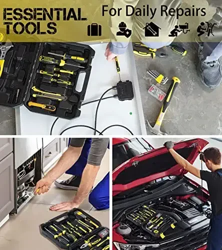 DOWELL Tool Set, Auto Repair Household Tool Kit with Socket, Wrench, Screwdriver, Bits Set and Plastic Toolbox Storage Case, HYT128 (128 Pieces) - 7