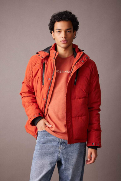 Down Jacket Insulated Removable Hooded Fleece Lining Waterproof Orange - 3