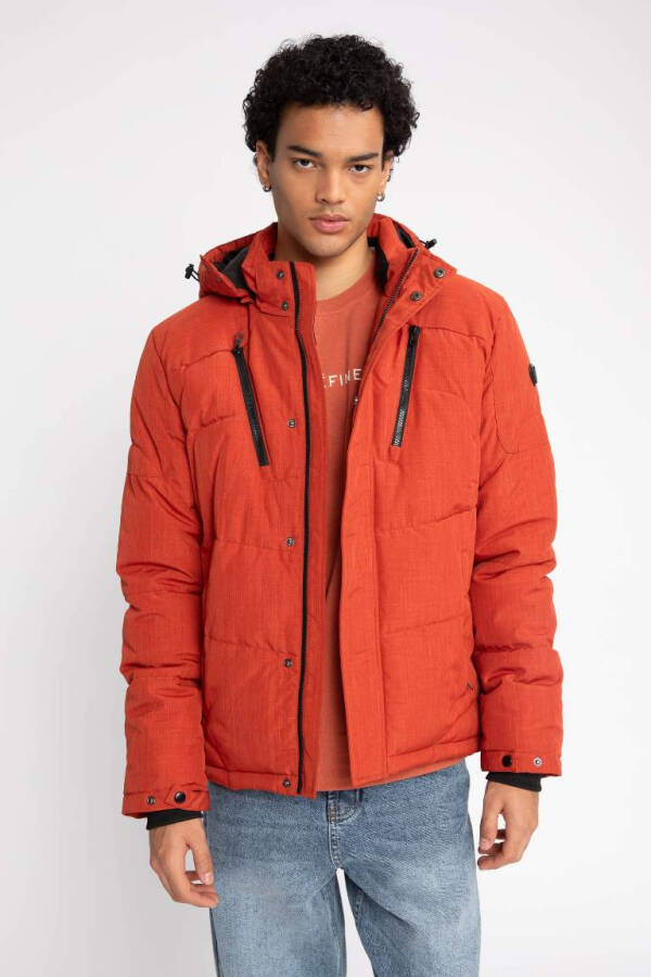 Down Jacket Insulated Removable Hooded Fleece Lining Waterproof Orange - 4