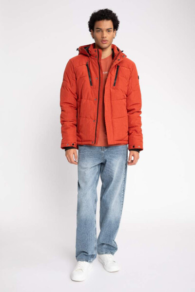 Down Jacket Insulated Removable Hooded Fleece Lining Waterproof Orange - 5