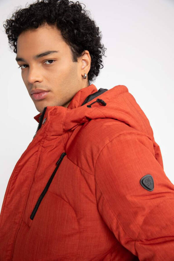 Down Jacket Insulated Removable Hooded Fleece Lining Waterproof Orange - 7