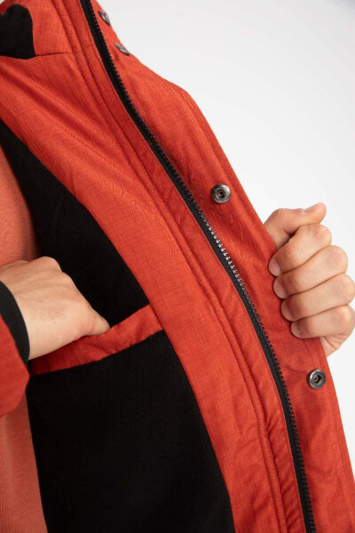 Down Jacket Insulated Removable Hooded Fleece Lining Waterproof Orange - 8