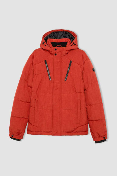 Down Jacket Insulated Removable Hooded Fleece Lining Waterproof Orange - 10