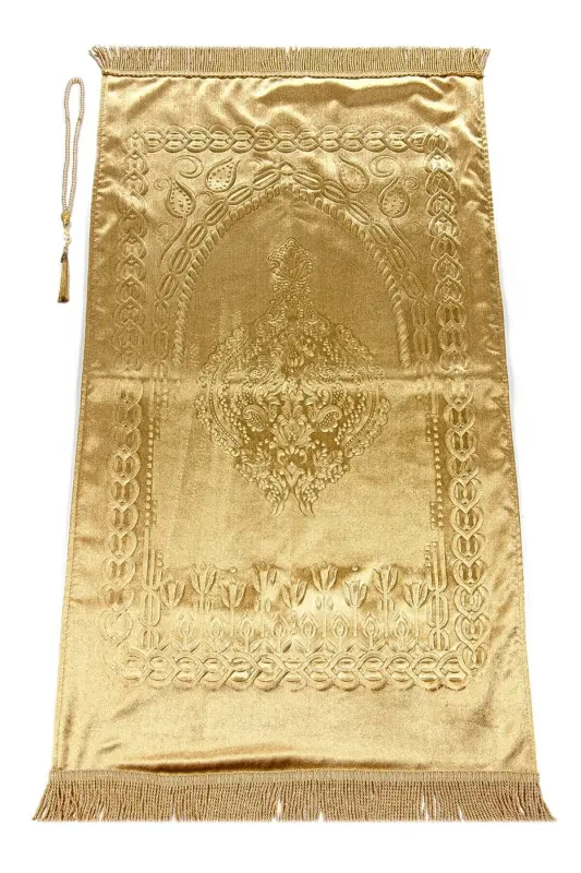 Dowry Boxed Lined Sponge Gift Thick Velvet Prayer Rug Gold-Brown - 8