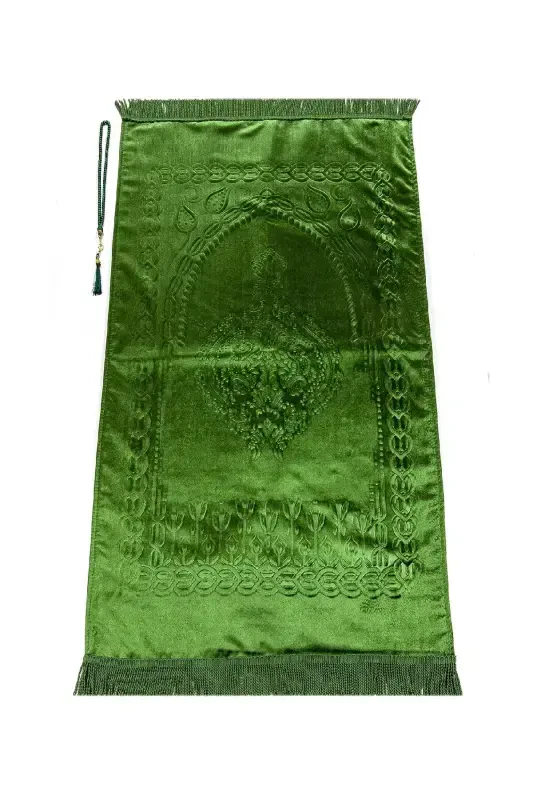 Dowry Boxed Lined Sponge Gift Thick Velvet Prayer Rug Green-Green - 2