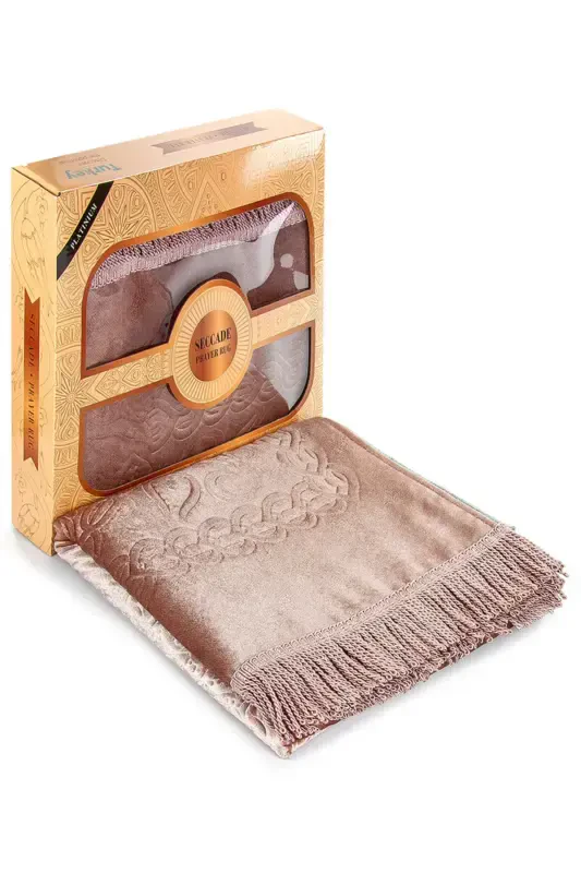 Dowry Boxed Lined Sponge Gift Thick Velvet Prayer Rug Pink-Pink - İHVAN