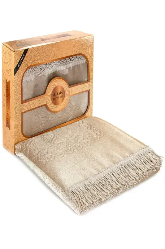 Dowry Boxed Lined Spongy Gift Thick Velvet Prayer Rug Cream-Cream - 2