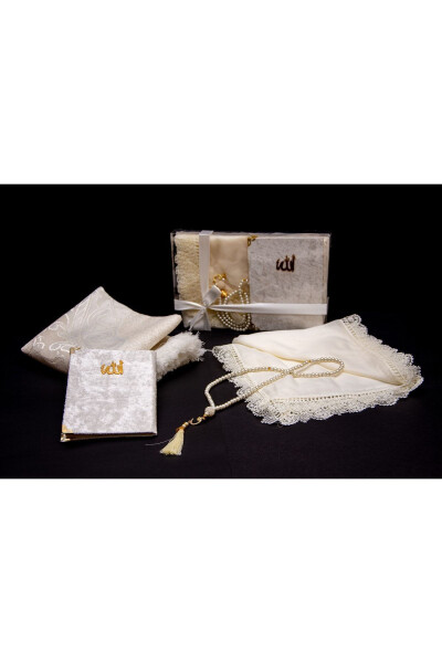 Dowry, Gift, 4-Piece Bridal Bag Set, Needle Lace Prayer Mat, Taffeta Prayer Rug, Yasin, Tasbih - AYHANHOME (1)