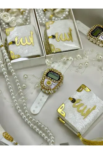 Dowry, Gift, Baby Mawlid, (Zikirmatik, Rosary, Mini Quran Set) Hajj, Umrah Return Gift-white - 1