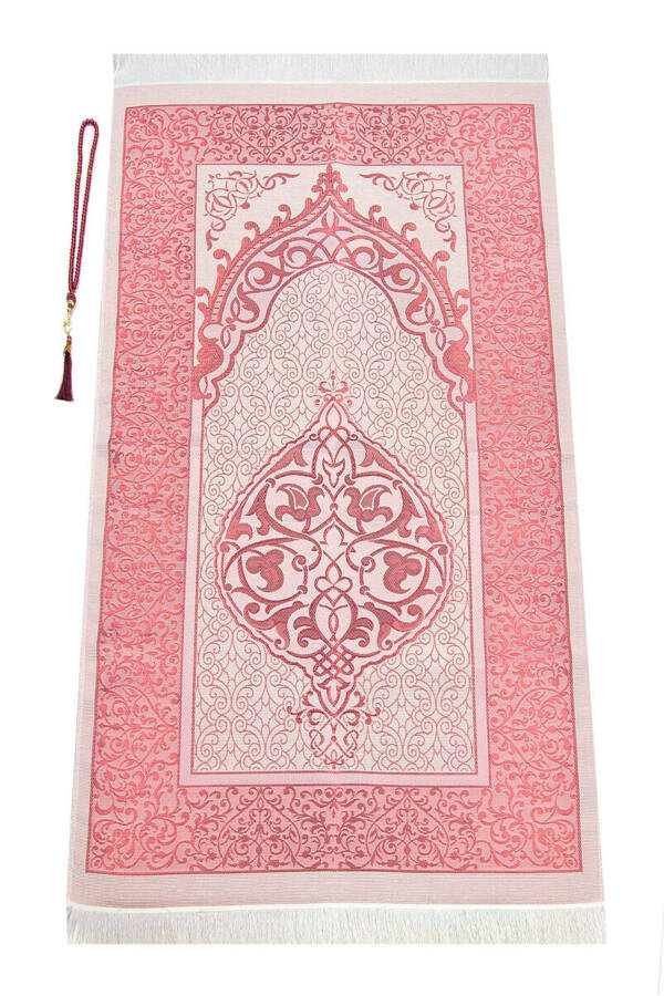 Dowry Gift Boxed Burgundy Prayer Rug Set Luxurious Taffeta Prayer Rug Pearl Tasbih - 6