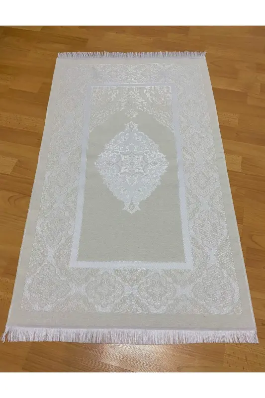 Dowry Gift Boxed Cream Prayer Rug Set Luxury Taffeta Prayer Rug, Pearl Rosary-CREAM - 2