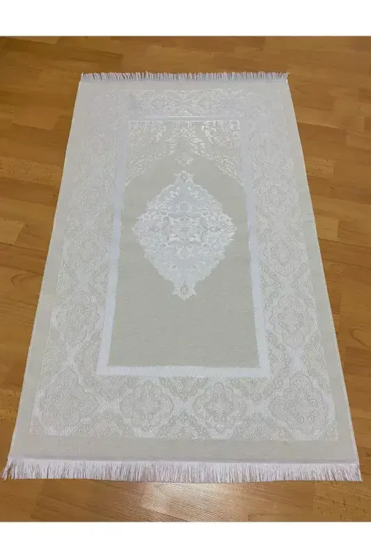 Dowry Gift Boxed Cream Prayer Rug Set Luxury Taffeta Prayer Rug, Pearl Rosary-CREAM - 2
