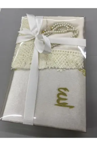 Dowry, gift, bridal set, needle embroidered prayer rug, Quran, rosary - 3