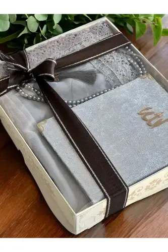 Dowry, Gift, Bride Bundle Set, Needle Lace Prayer Cover, Yasin, Rosary-GRAY2 - 3