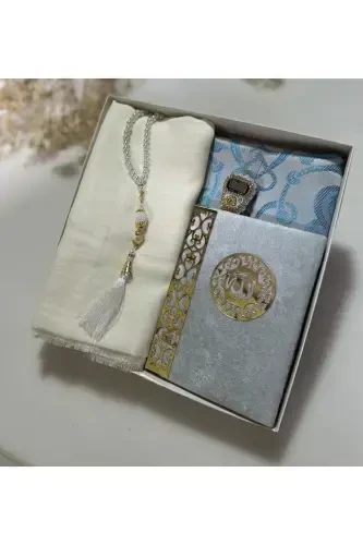 Dowry, Gift, Bride Bundle Set, Yaseen, Rosary, Dhikr Counter, Prayer Rug Set, Prayer Rug-Light Blue - 1