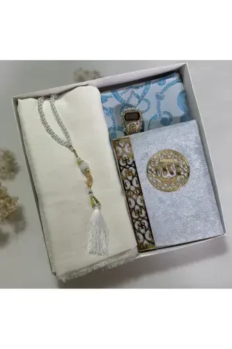 Dowry, Gift, Bride Bundle Set, Yaseen, Rosary, Dhikr Counter, Prayer Rug Set, Prayer Rug-Light Blue - 2