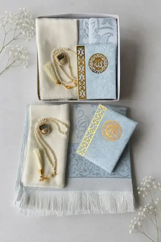 Dowry, Gift, Bride Bundle Set, Yaseen, Rosary, Dhikr Counter, Prayer Rug Set, Prayer Rug-Light Blue - LIFESTYLING (1)