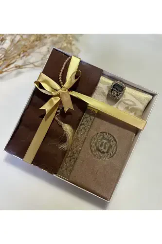 Dowry, Gift, Bride Bundle Set, Yasin, Rosary, Dhikr Counter, prayer rug Set, Prayer Rug-brown - 4