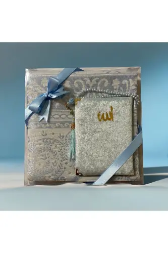 Dowry, Gift, Mevlut, Trousseau Luxury Prayer Rug Set Baby Blue-Baby Blue 